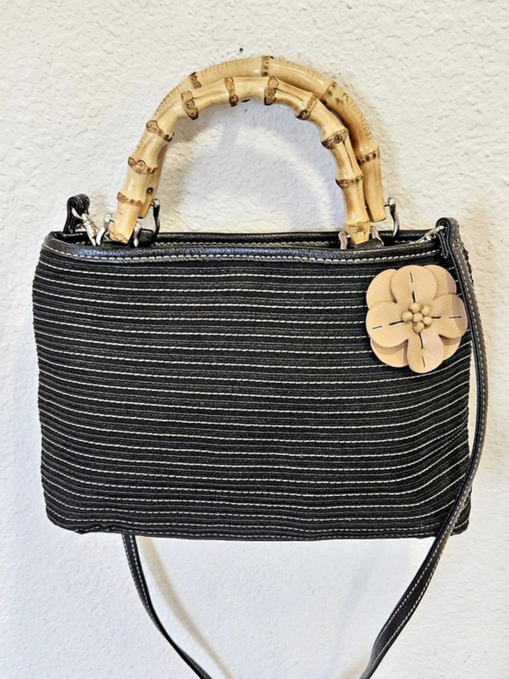 Liz Claiborne Black & Tan Bamboo Handle Shoulder Bag